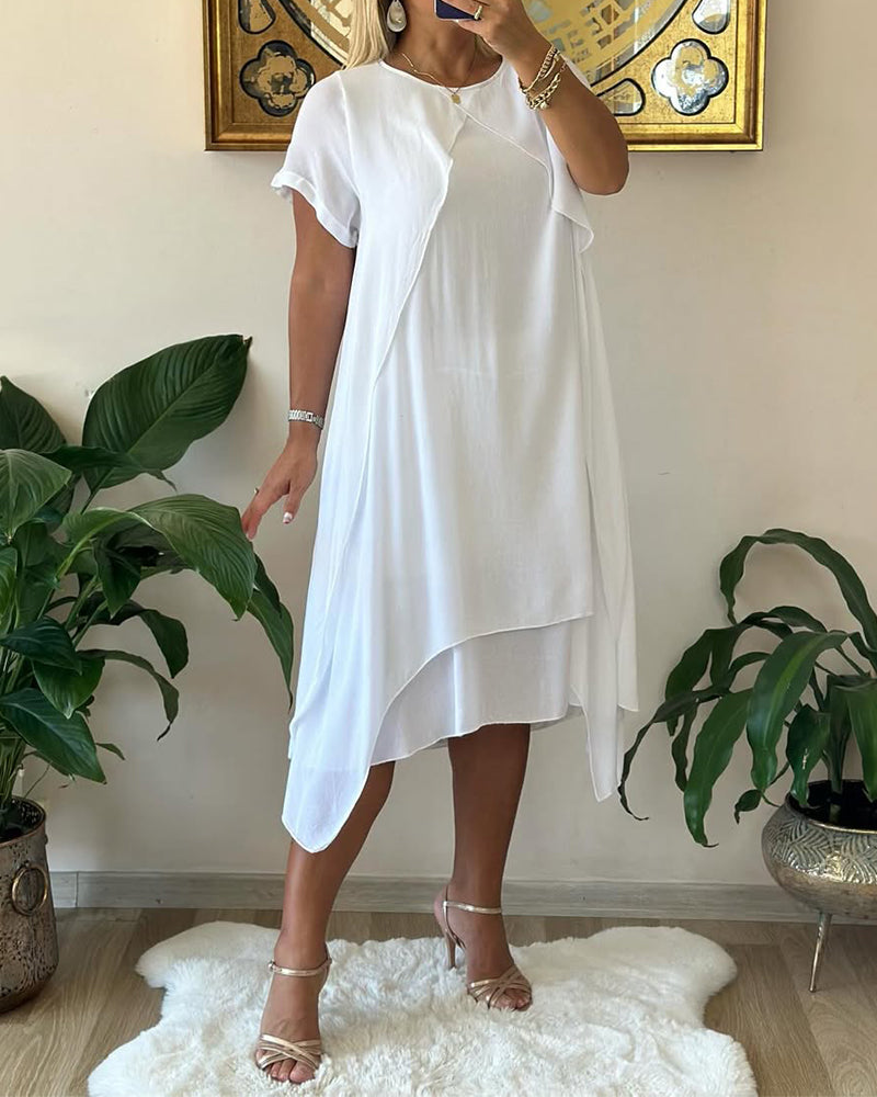 Fake Two-Piece Double-Layer Loose Short-Sleeved Dress