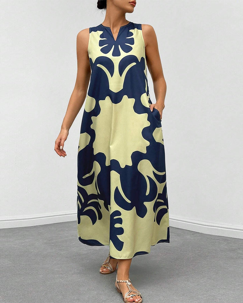 Stylish pocket print tank top dress
