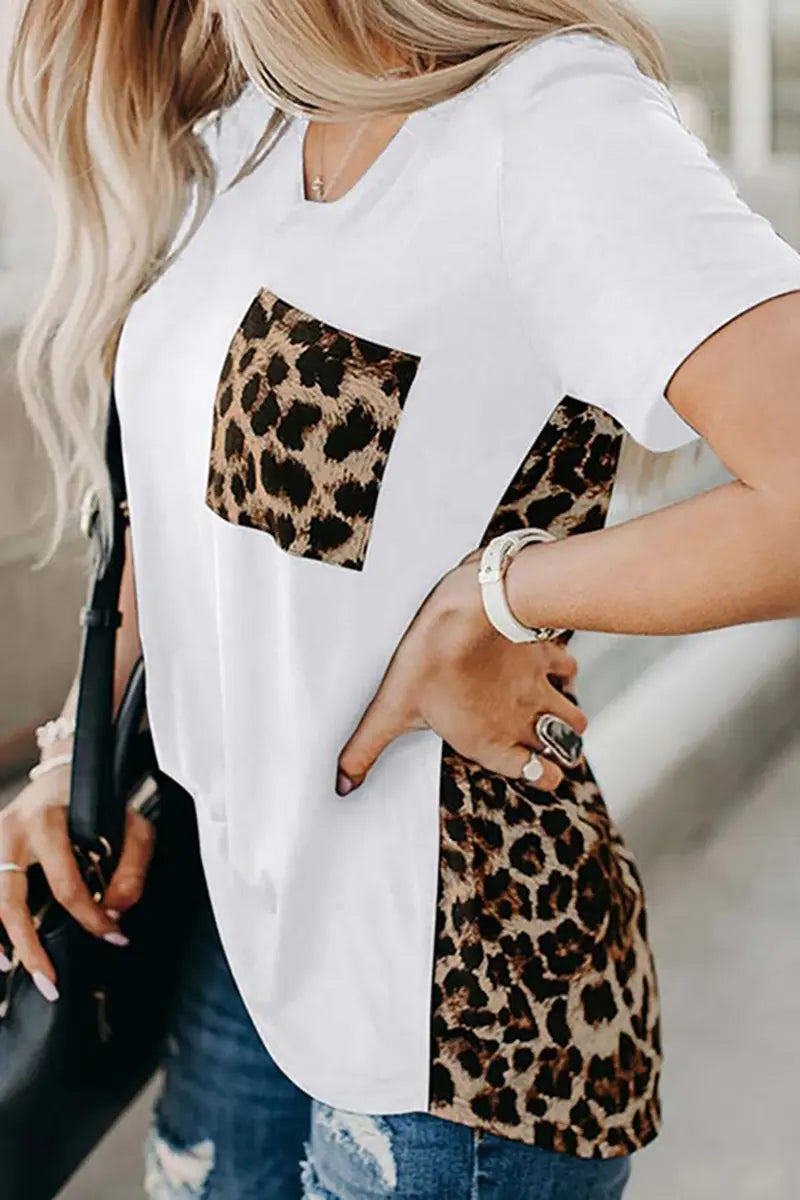 Summer Knit Leopard Patchwork Tee