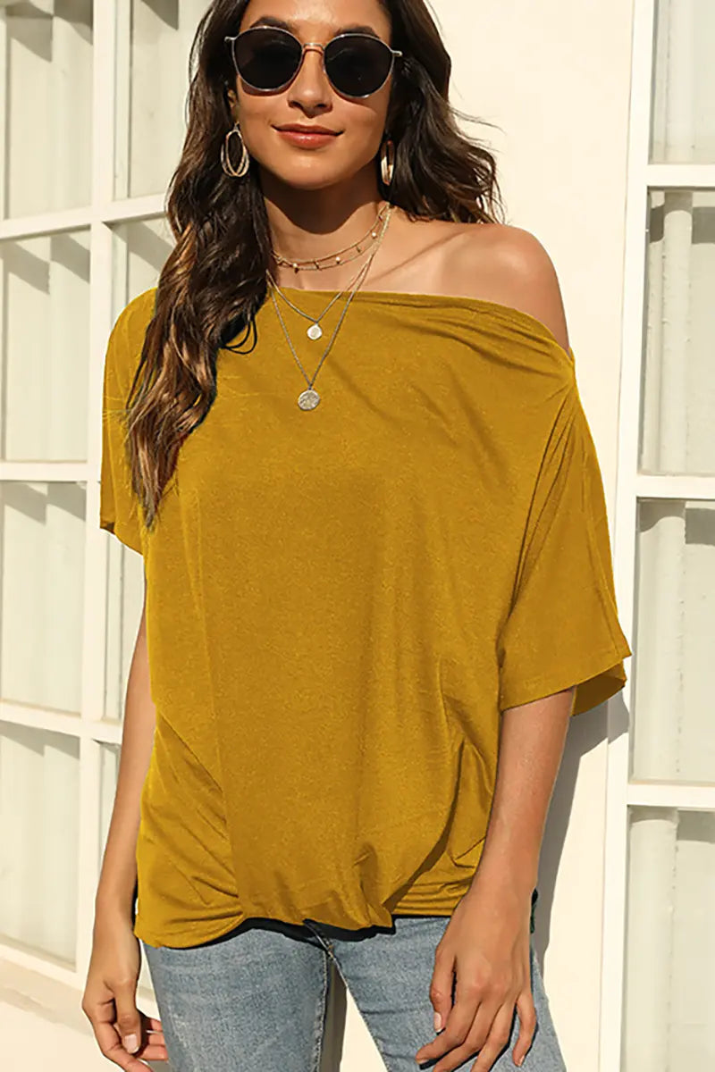 Solid Color Off-Shoulder T-Shirt