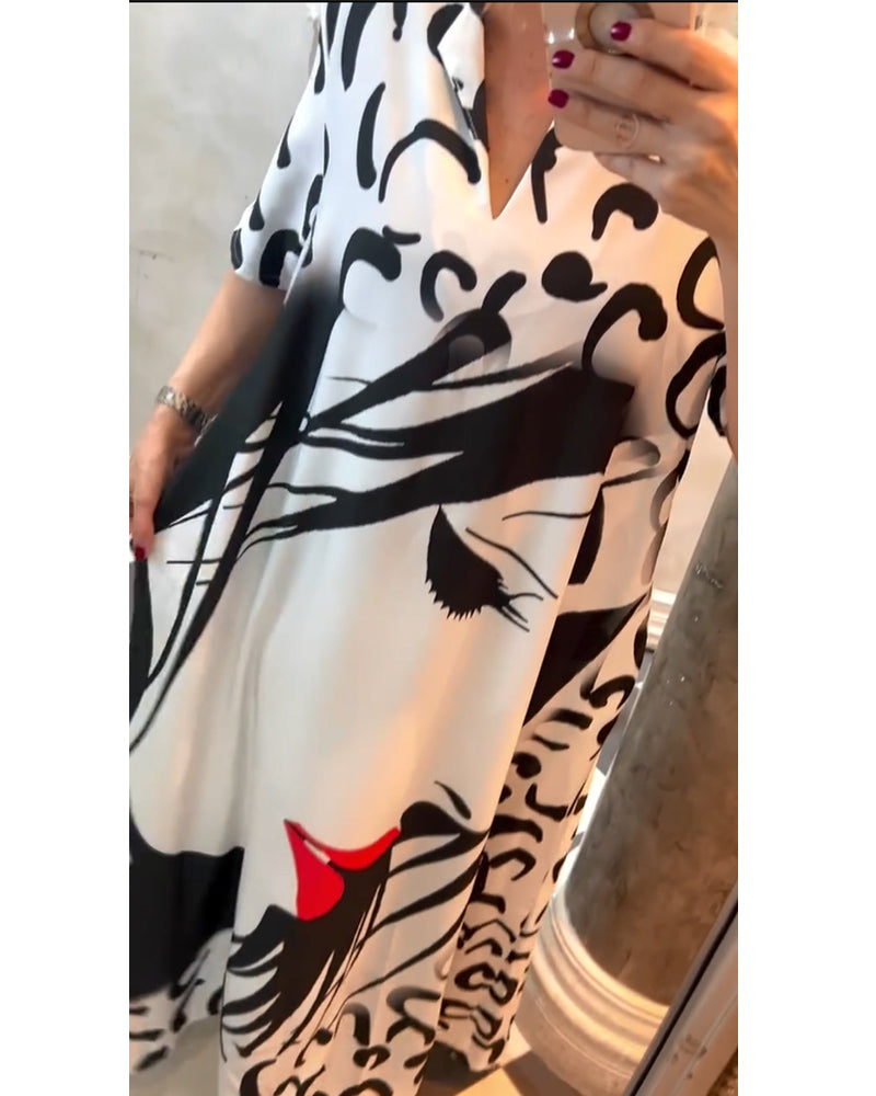 Half-sleeved Human Face Print Dress
