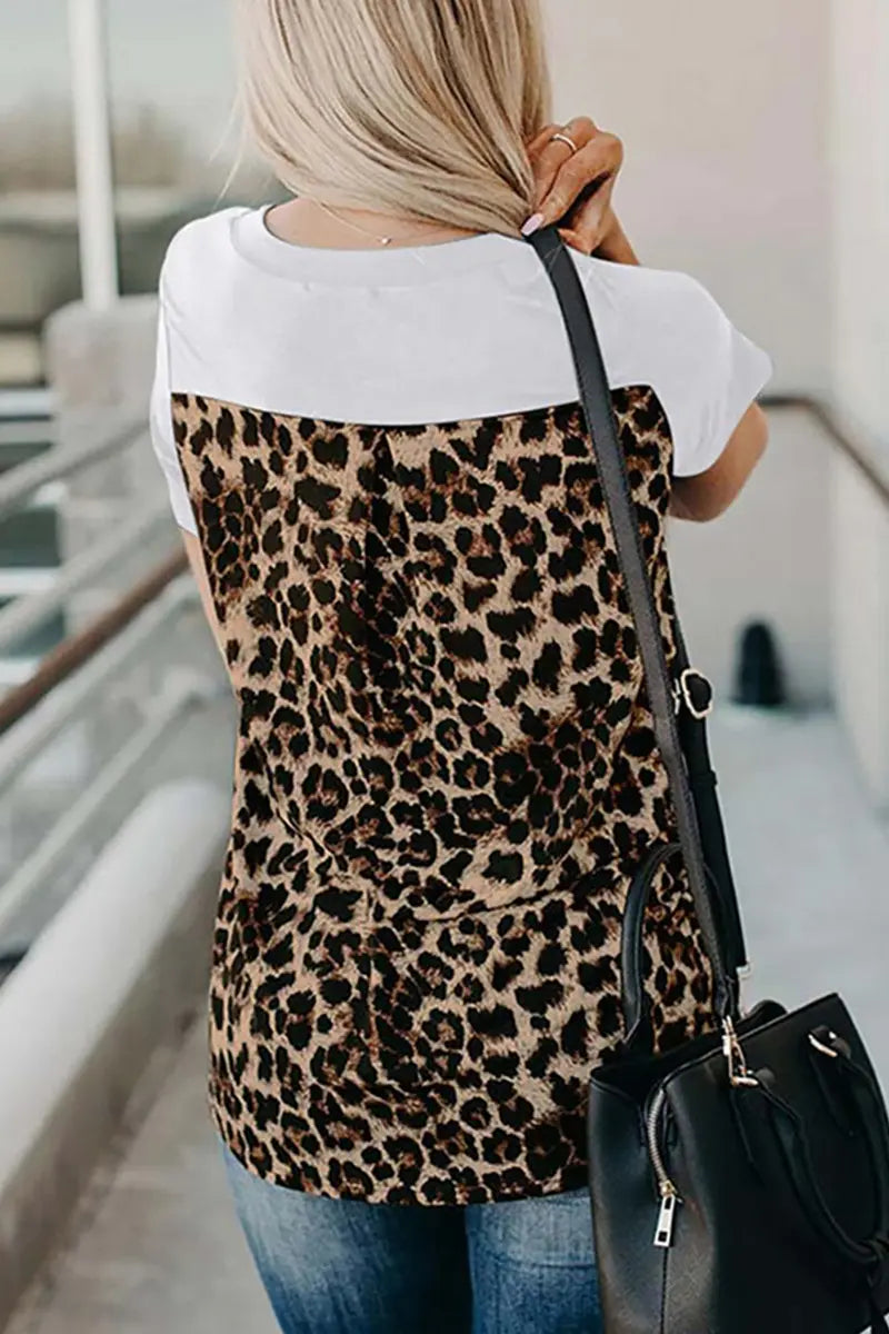 Summer Knit Leopard Patchwork Tee