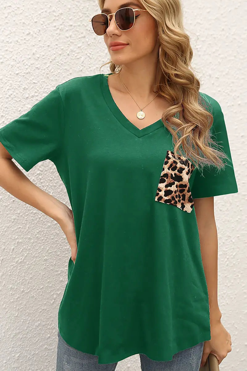 Loose-Fit Leopard Print Patchwork T-Shirt