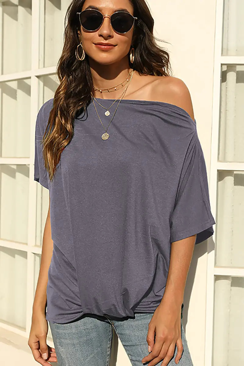 Solid Color Off-Shoulder T-Shirt