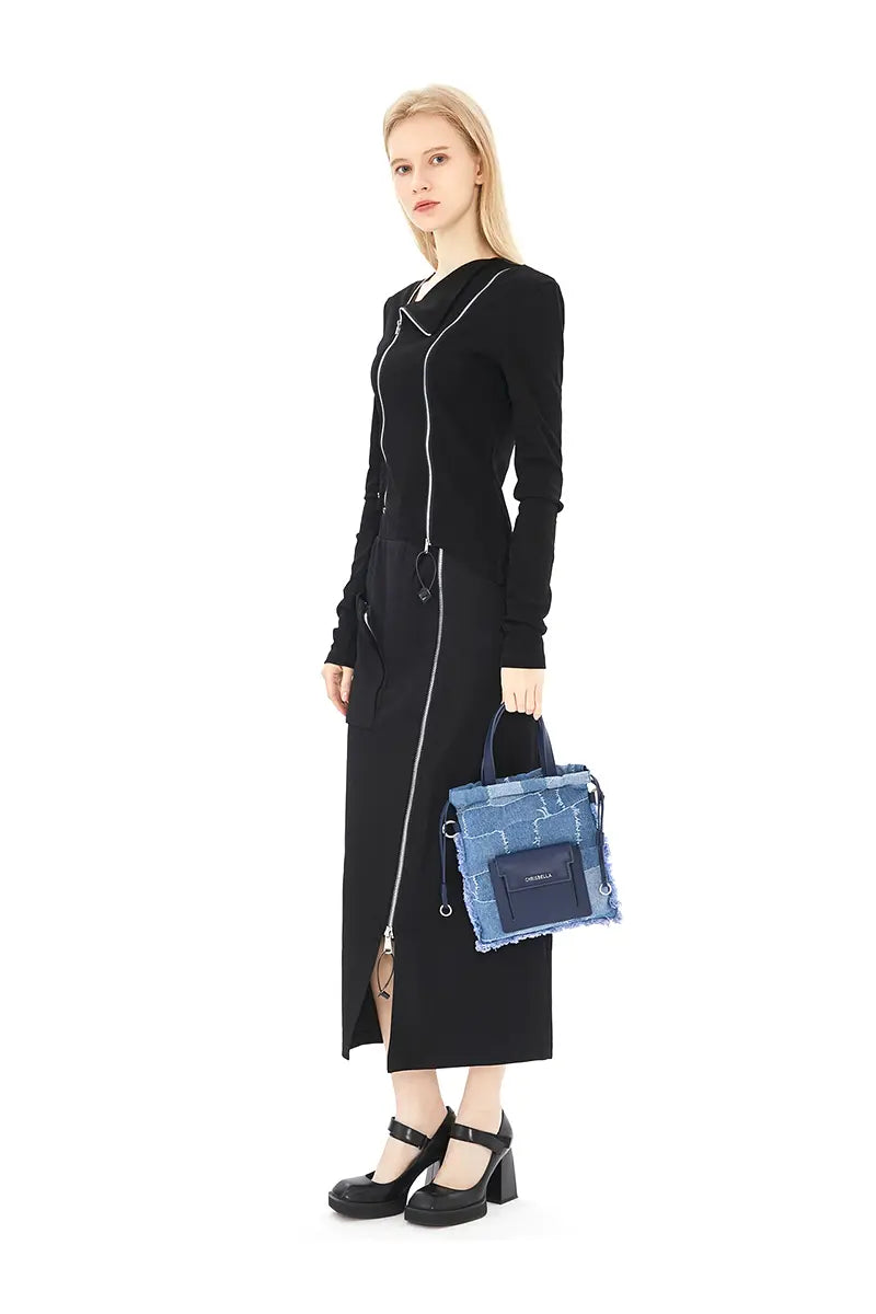 Denim Patchwork Lucky Bucket Crossbody Tote