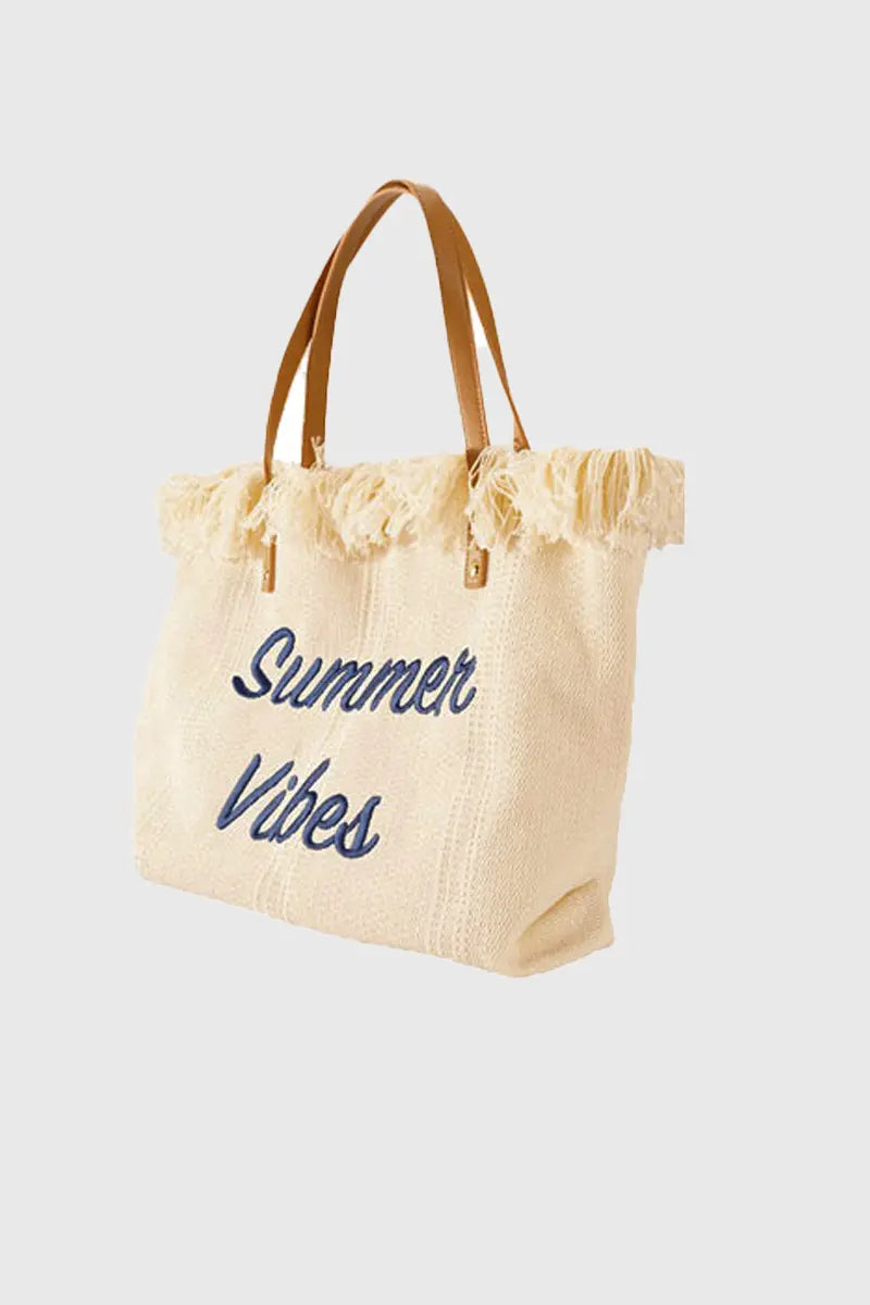 Colorblock Letter Fringe Large Tote Bag