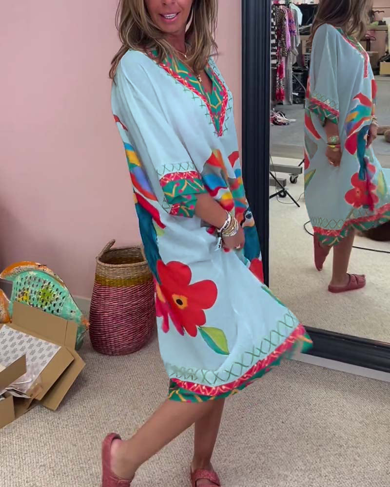 V-neck Graffiti Print Dress