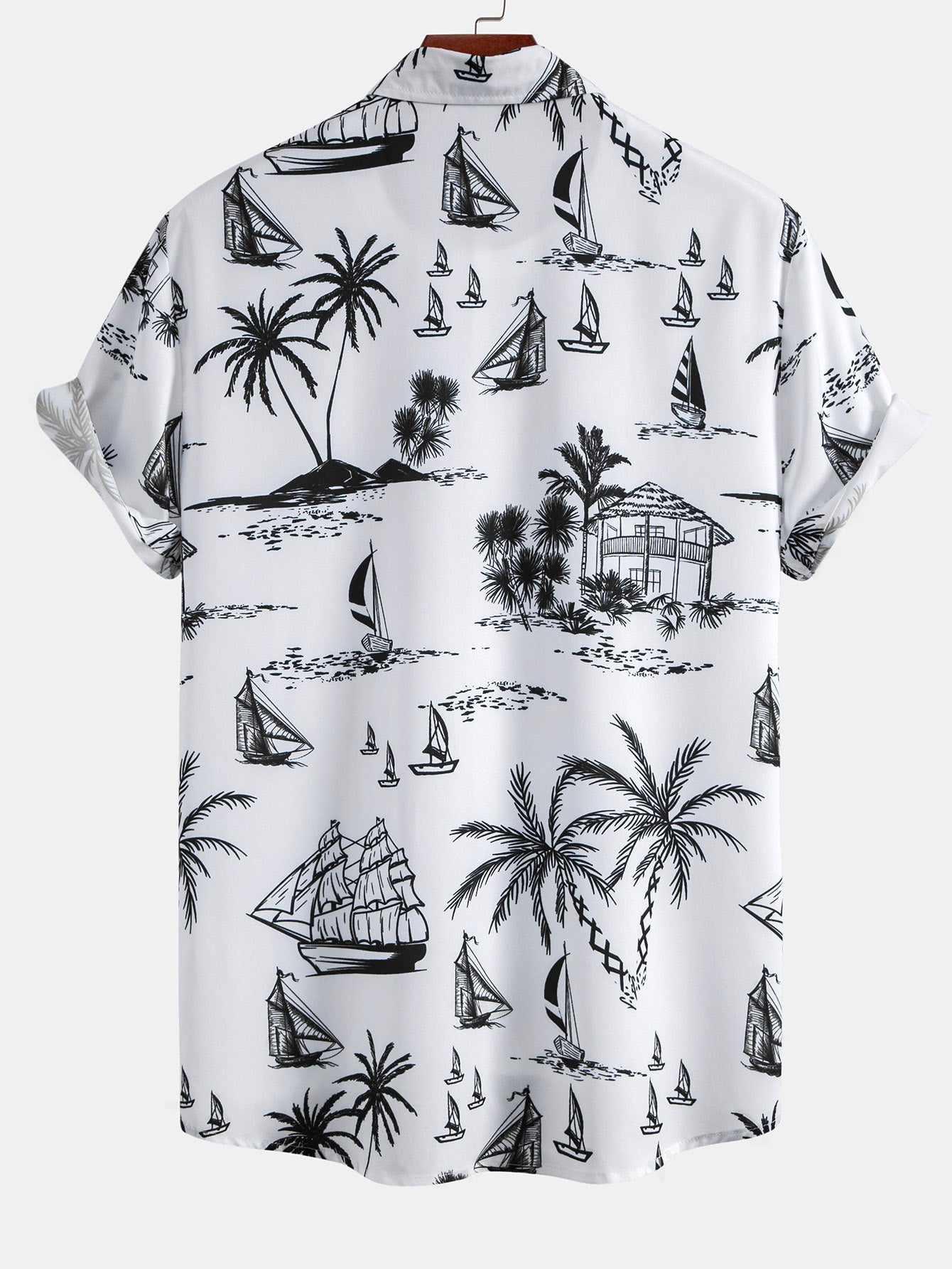 Island Sailing Print Button Up Shirt