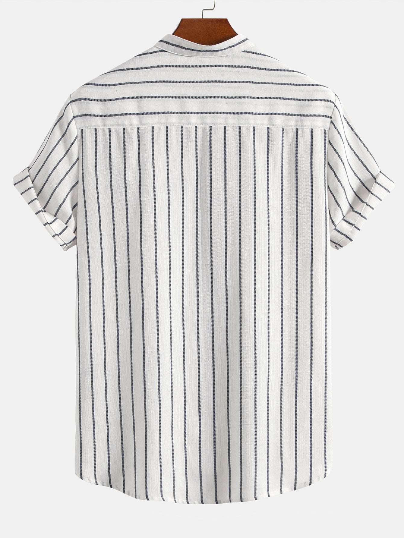 Cotton Blend Striped Stand Collar Shirt