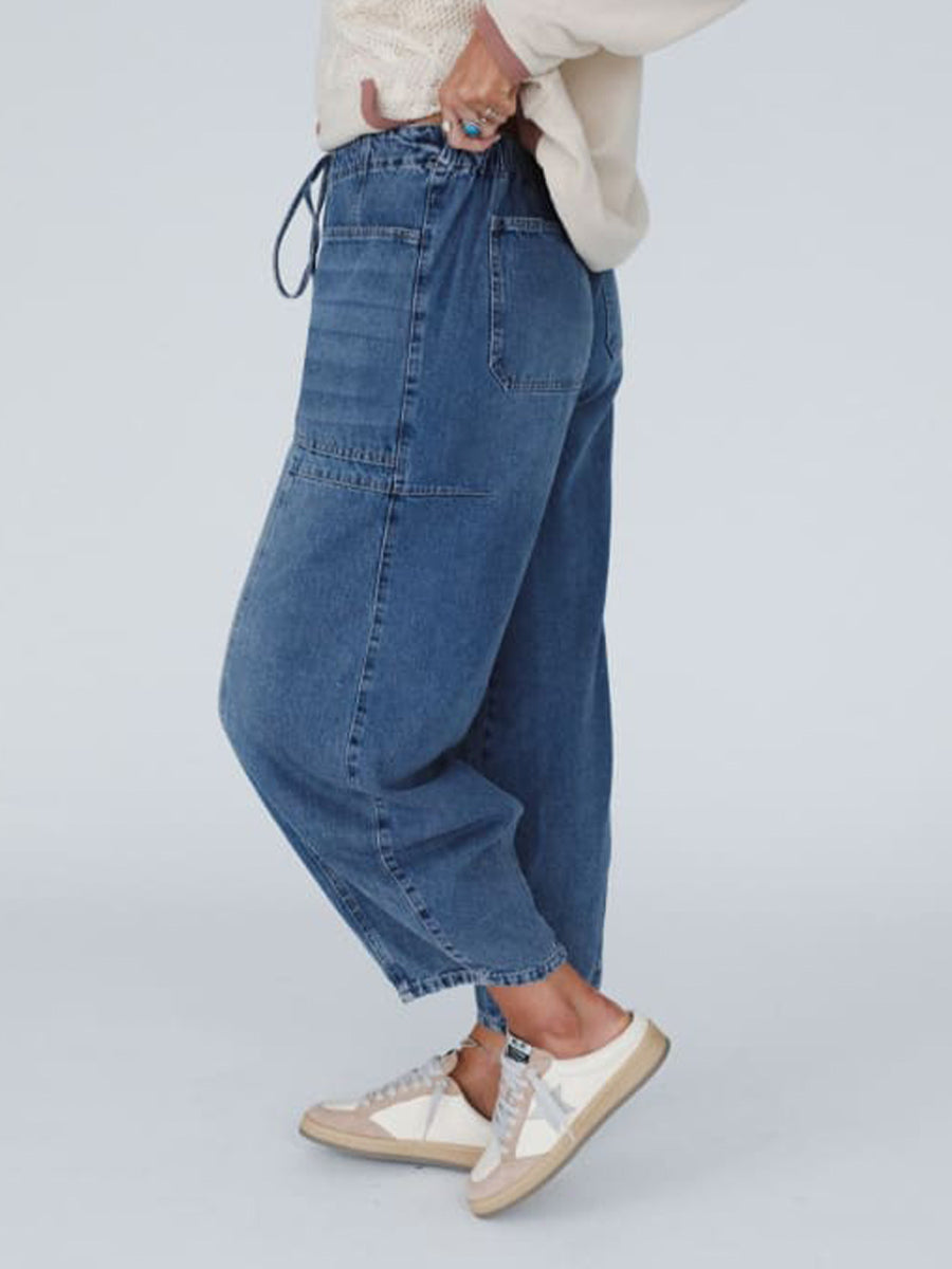 Relaxed Drawstring Denim Pants