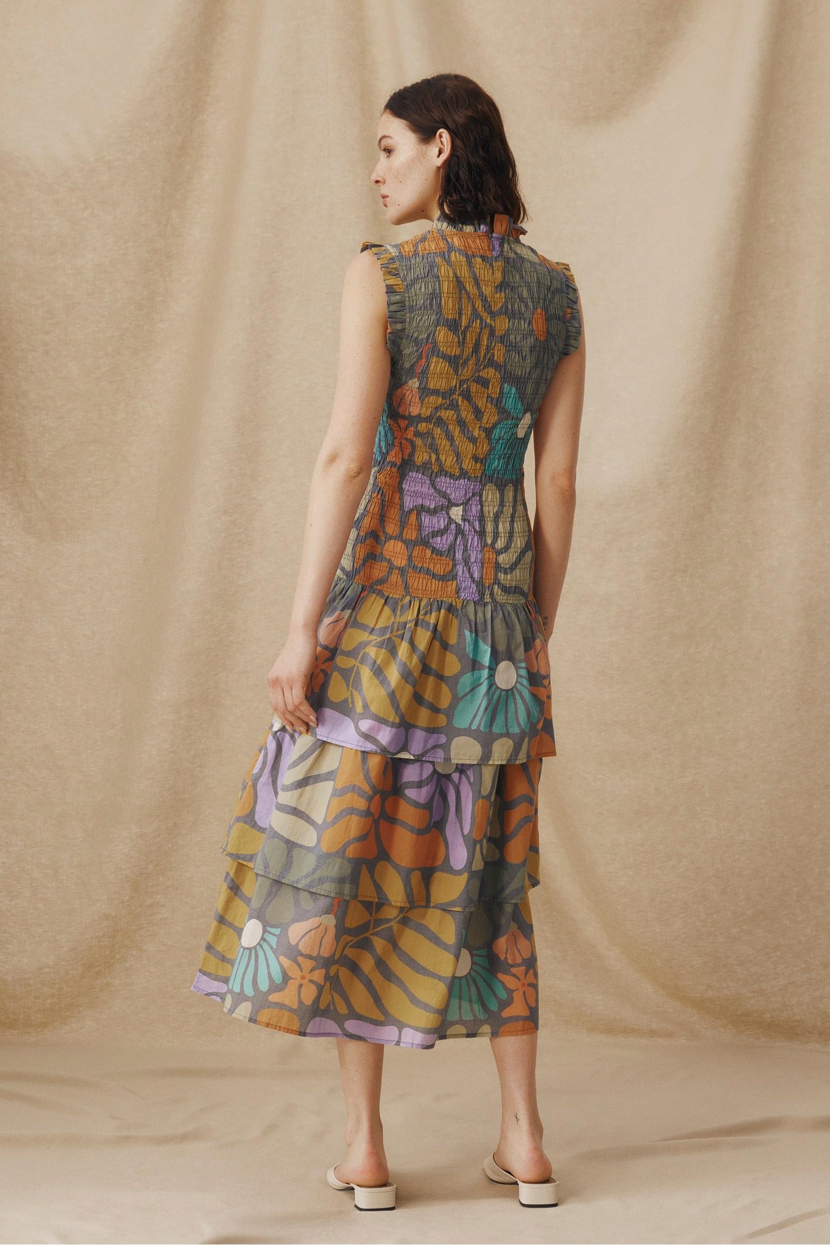 Multicolor Botanical Print Midi Dress