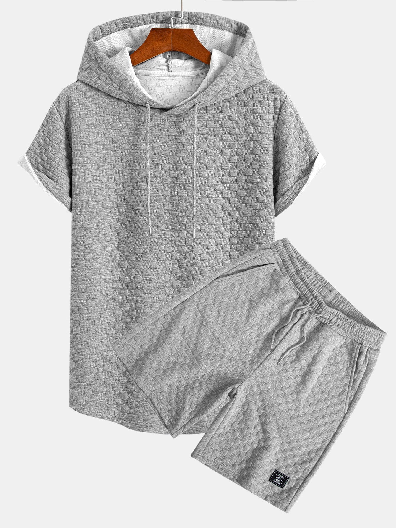 Checkerboard Jacquard Arc Hem Hooded T-Shirt & Checkerboard Jacquard Shorts