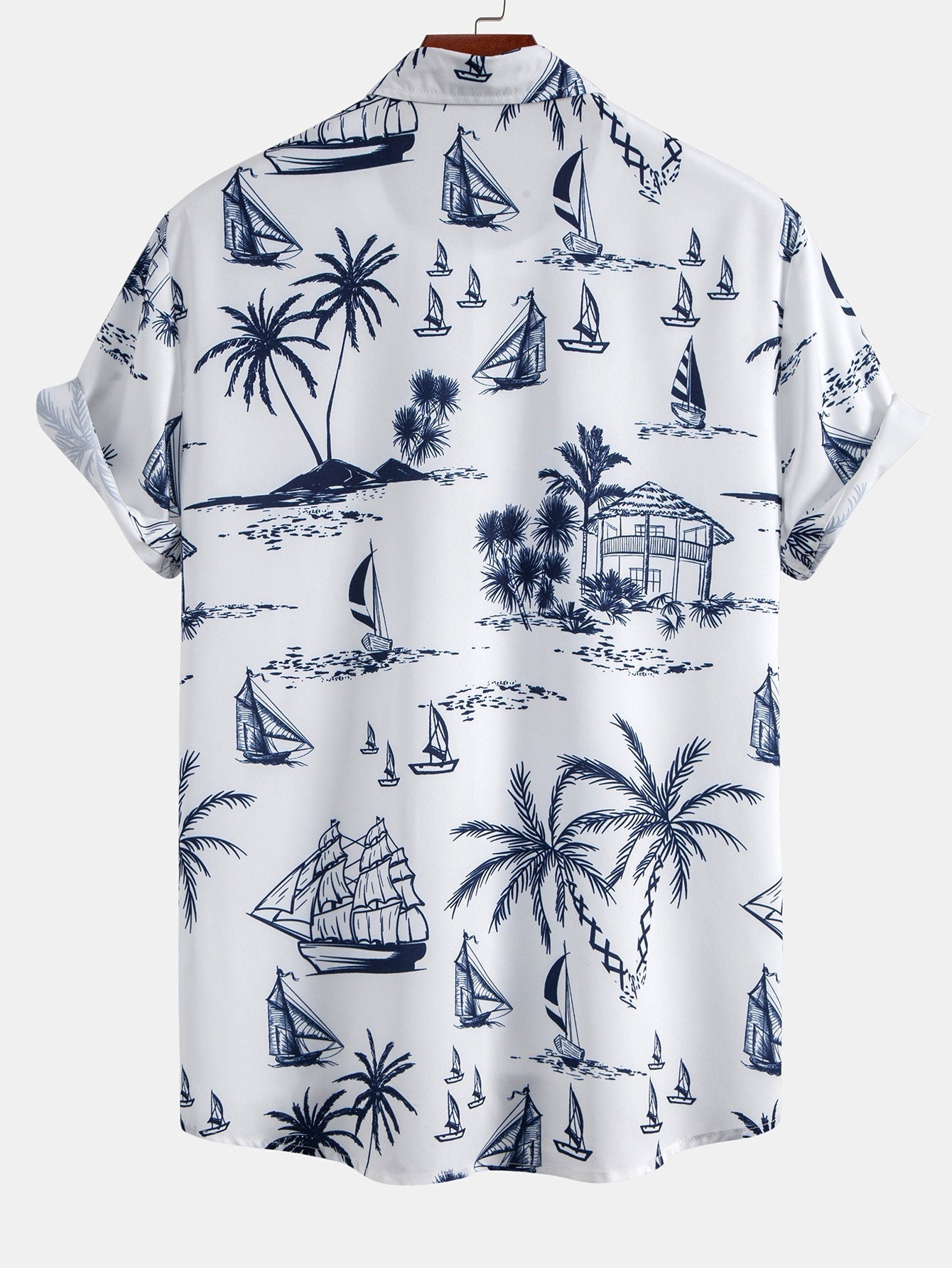 Island Sailing Print Button Up Shirt