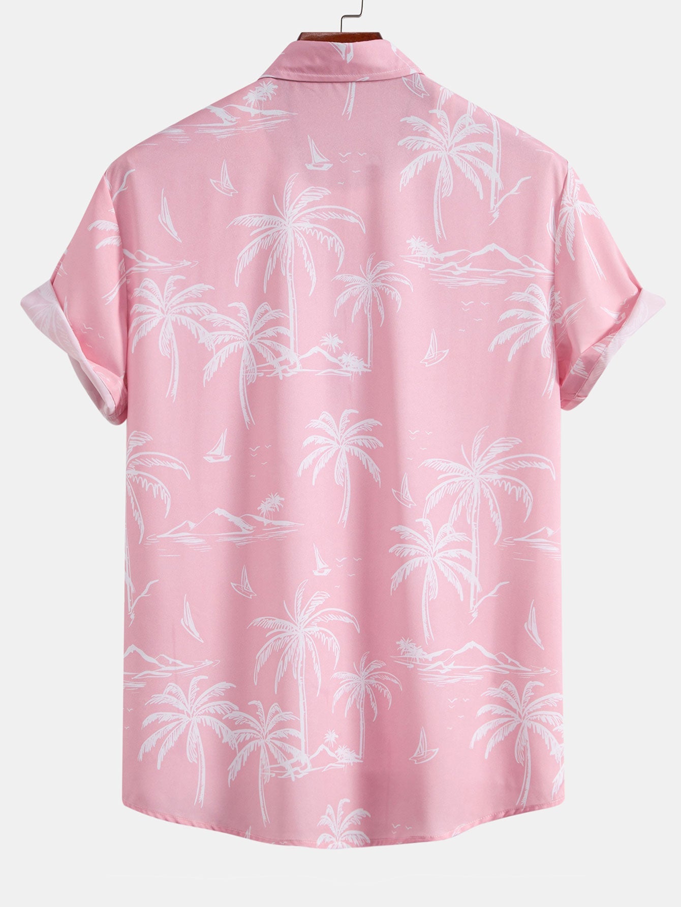 Palm Tree Island Print Button Up Shirt & Drawstring Swim Shorts