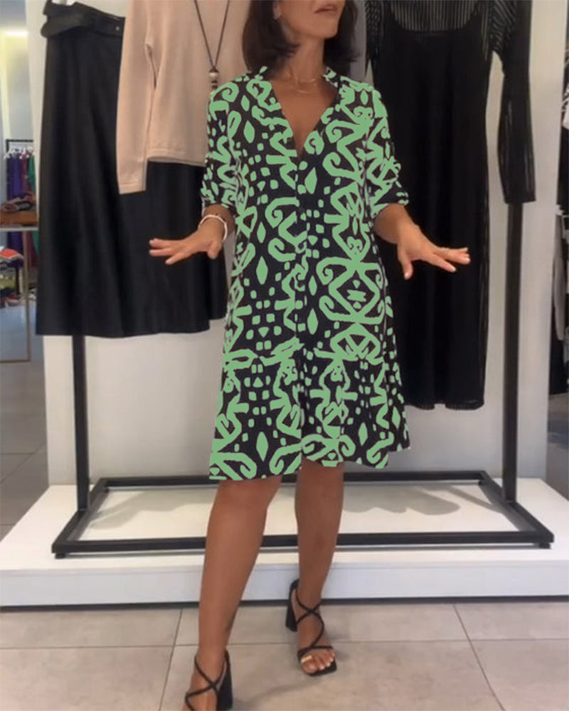 V-Neck Elegant Printed Dress