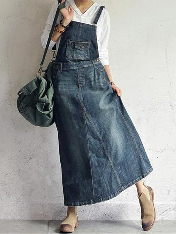 Vintage Back-Slit Denim Dress