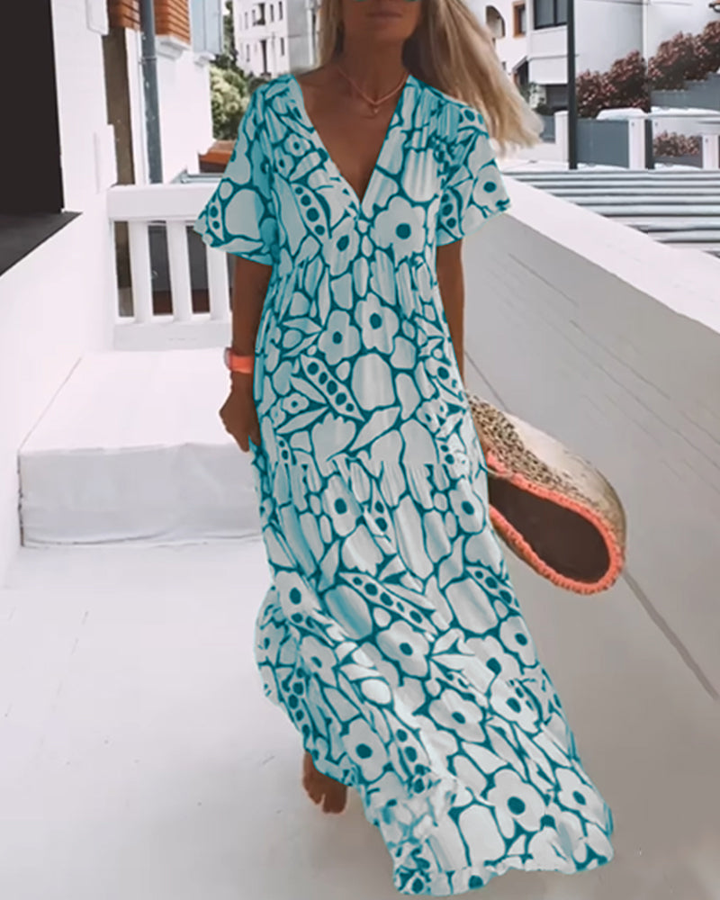 Printed v-neck loose dress