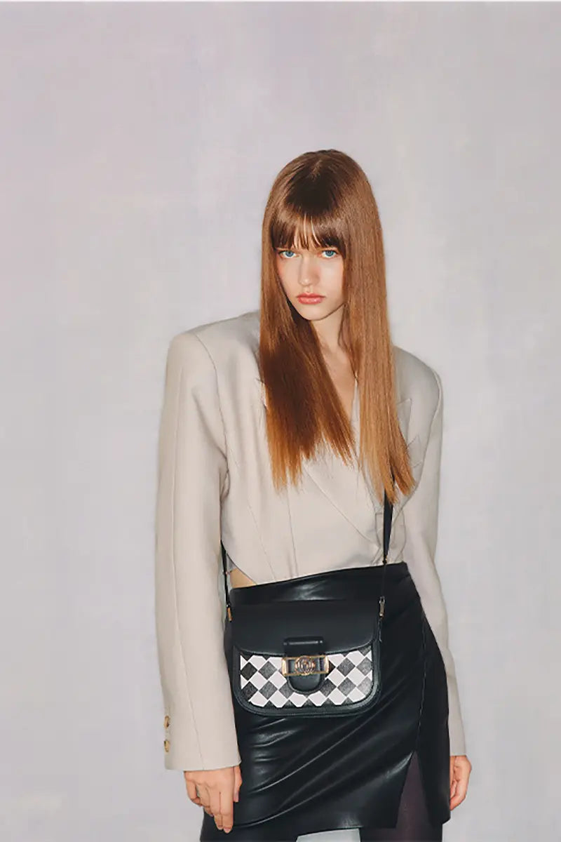 Checkerboard Saddle Crossbody Shoulder Bag