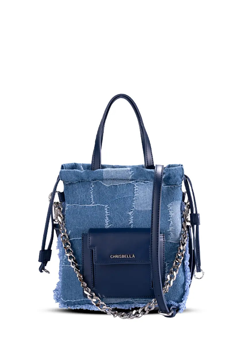 Denim Patchwork Lucky Bucket Crossbody Tote