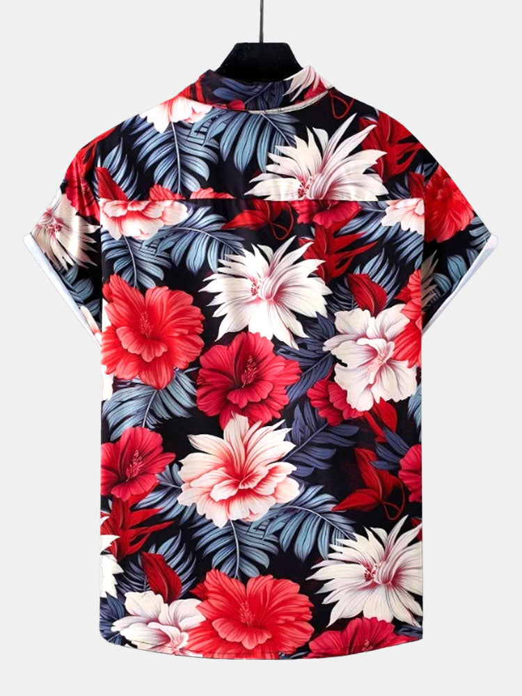 Tropical Flowers Print Button Up Shirt