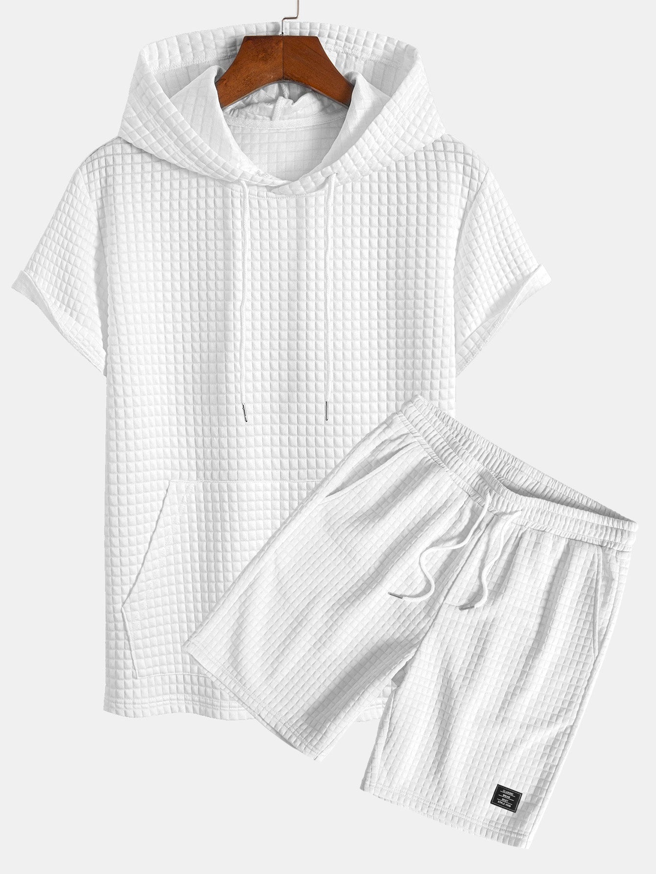 Kangaroo Pocket Waffle Hooded T-Shirt & Shorts