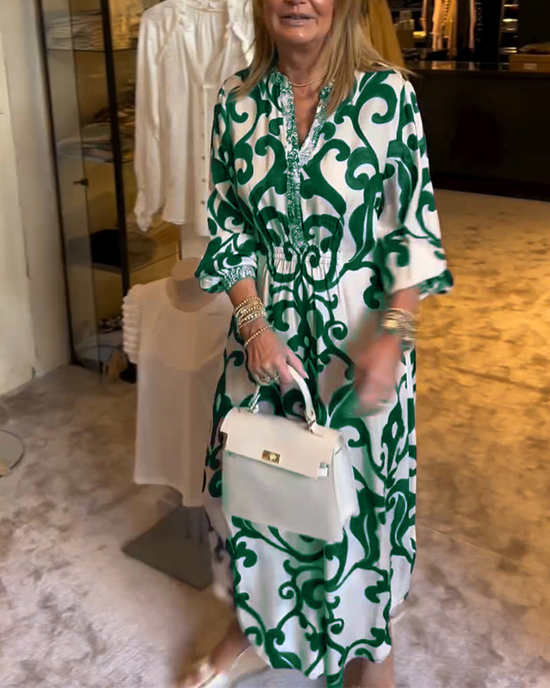 V-Neck Printed Loose Dress