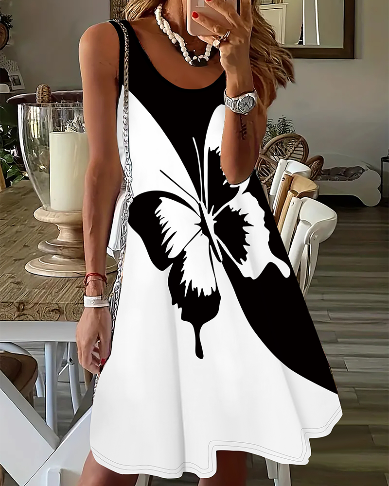 Sleeveless Butterfly Print Maxi Dress