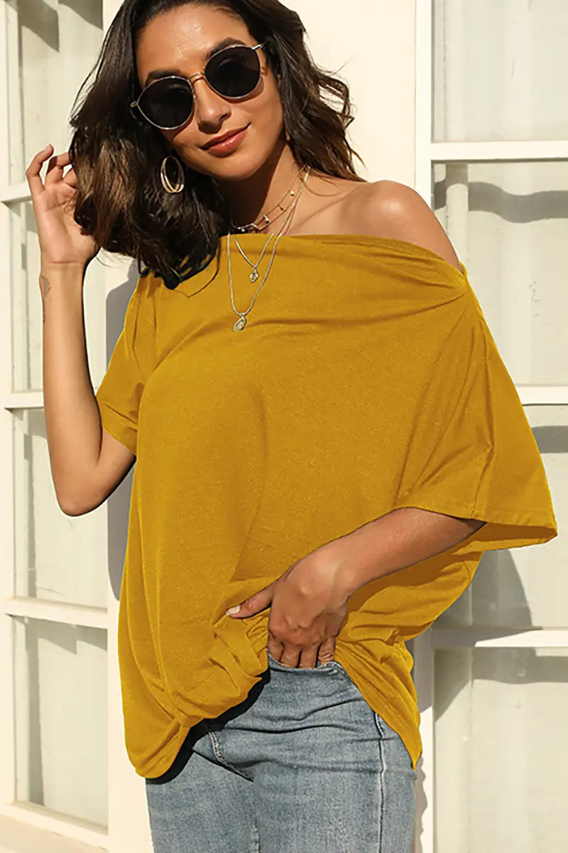 Solid Color Off-Shoulder T-Shirt