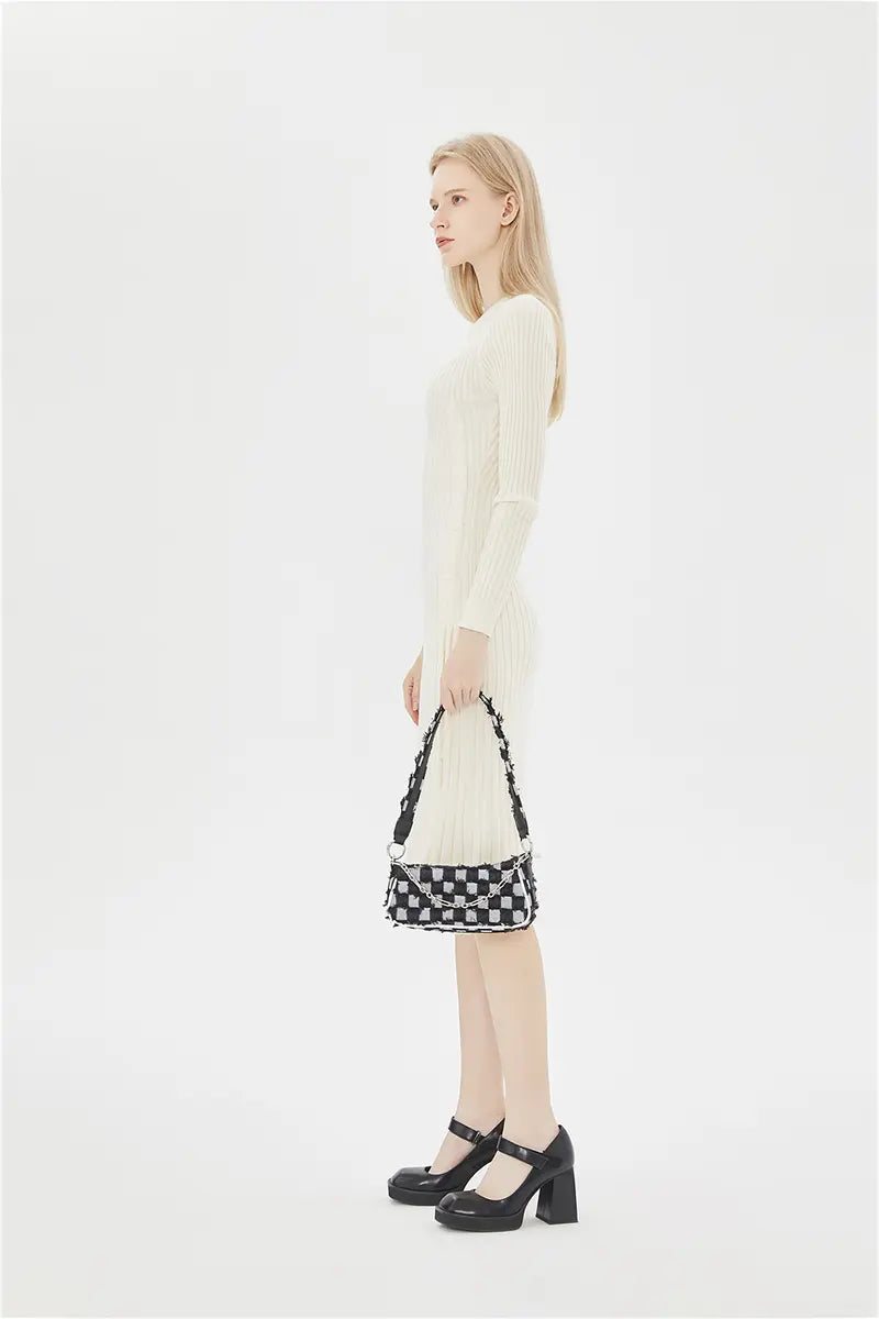Checkerboard Chain Top Handle Shoulder Bag