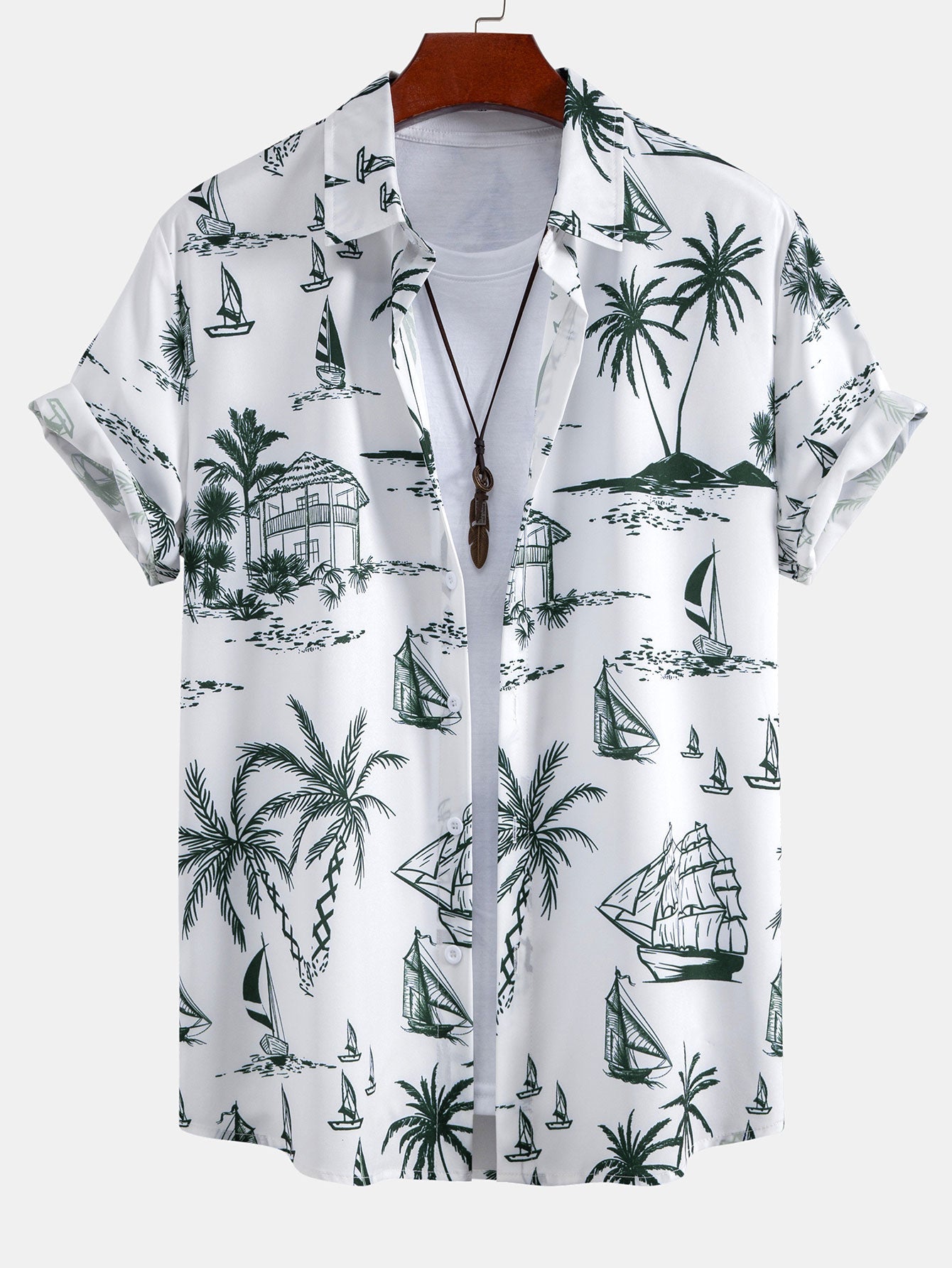 Island Sailing Print Button Up Shirt