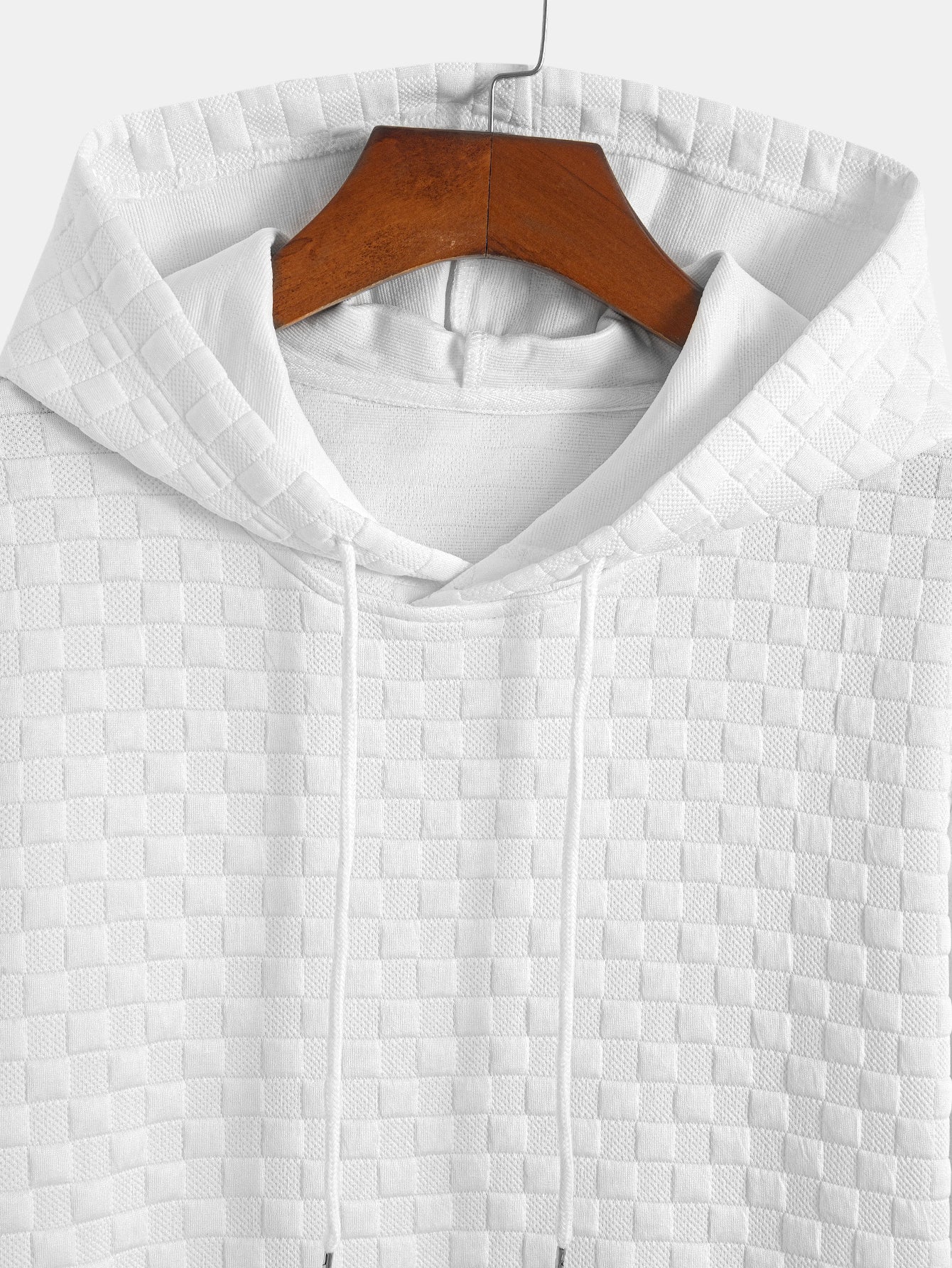 Checkerboard Jacquard Arc Hem Hooded T-Shirt