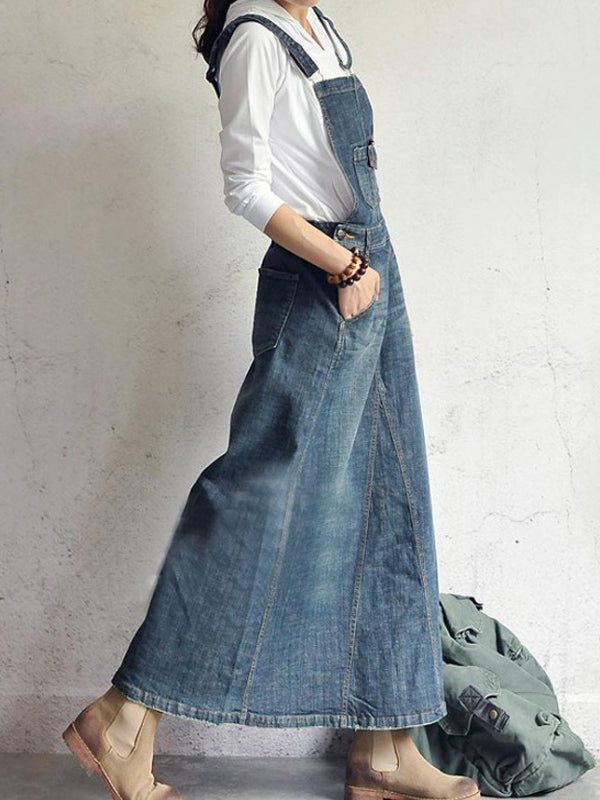 Vintage Back-Slit Denim Dress