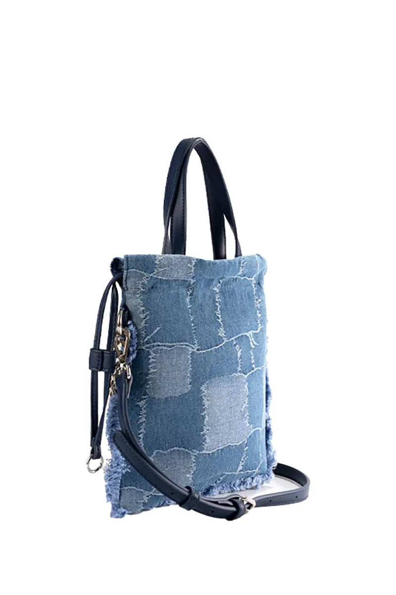Denim Patchwork Lucky Bucket Crossbody Tote