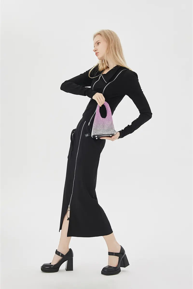 Full Rhinestone Mesh Evening Bucket Bag