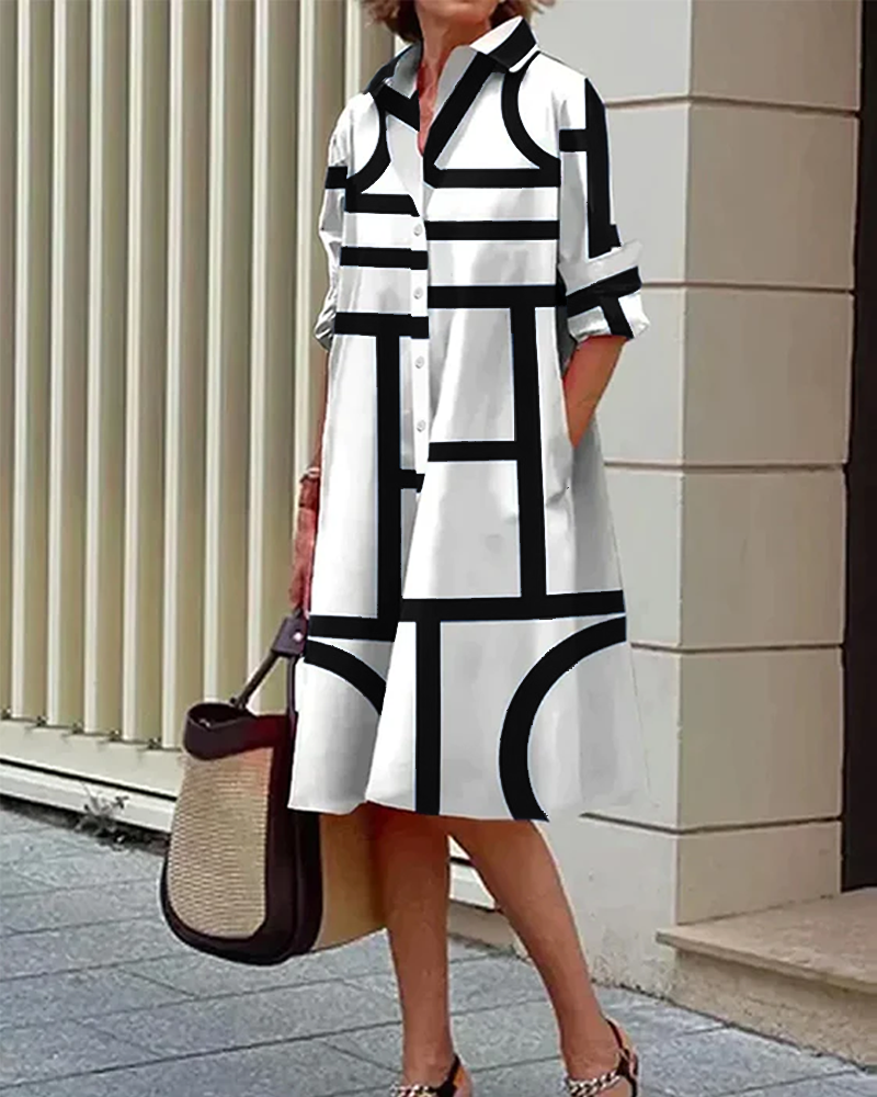 Pocket geometric print dress