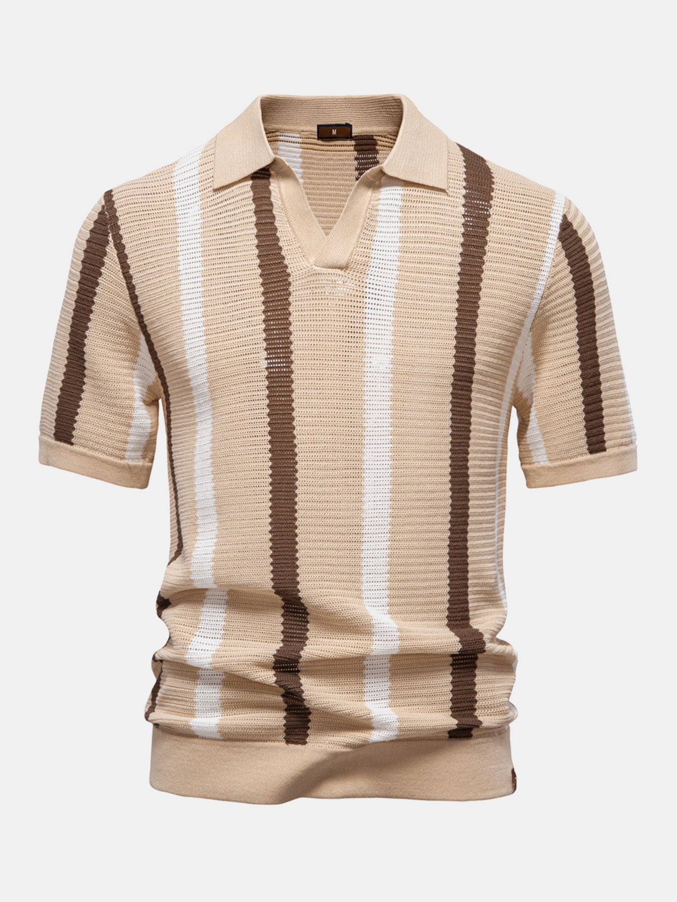Stripe Knit V Neck Polo Shirt