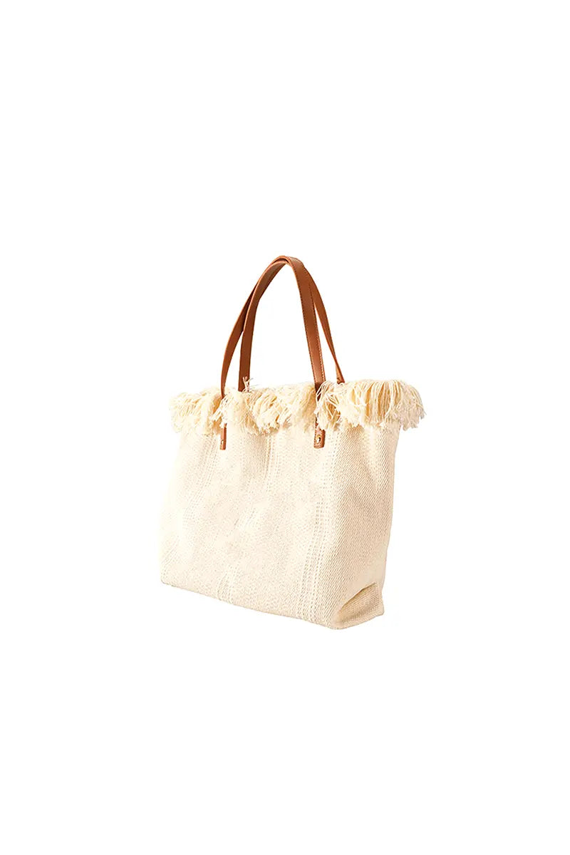 Colorblock Letter Fringe Large Tote Bag