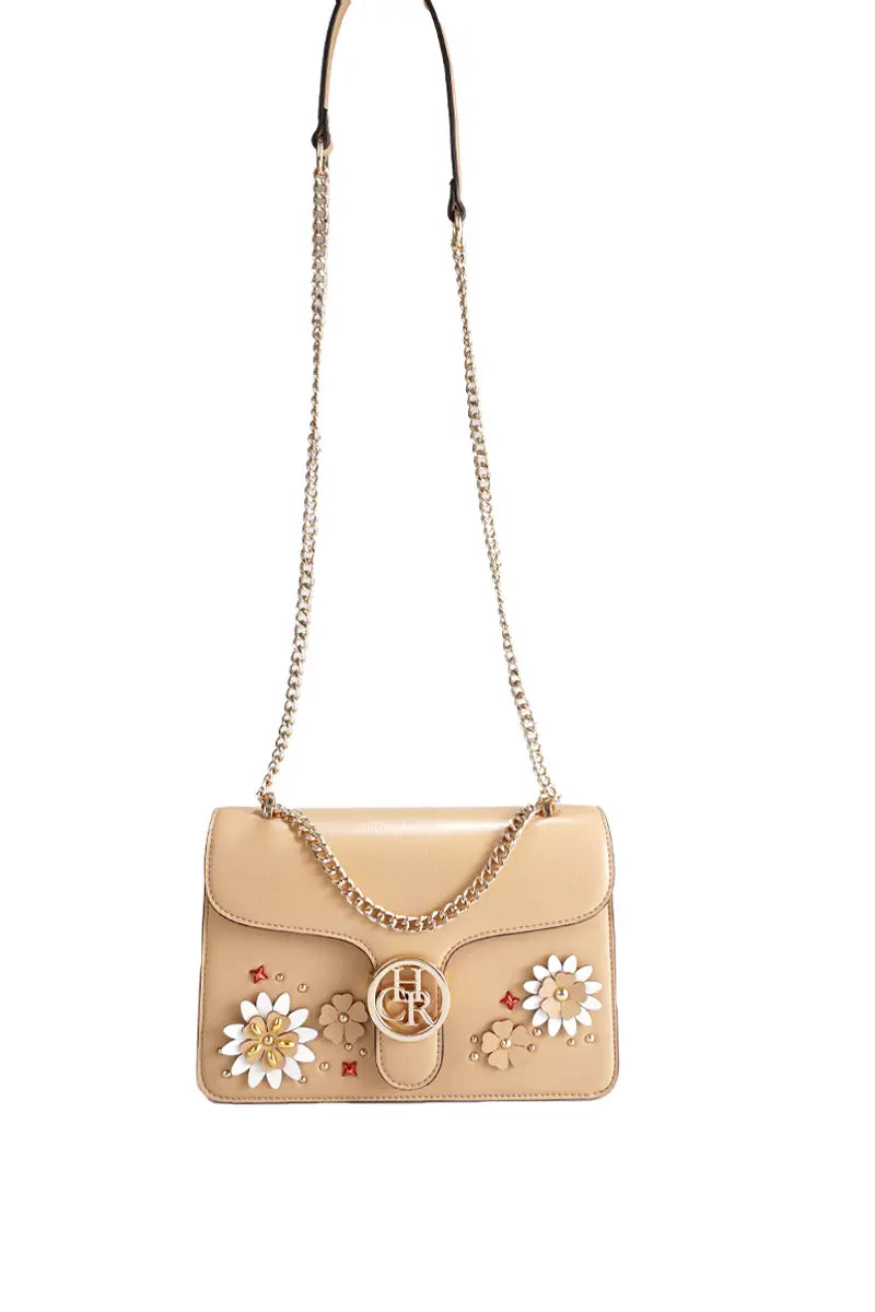 Floral Embroidered Chain Crossbody Shoulder Bag