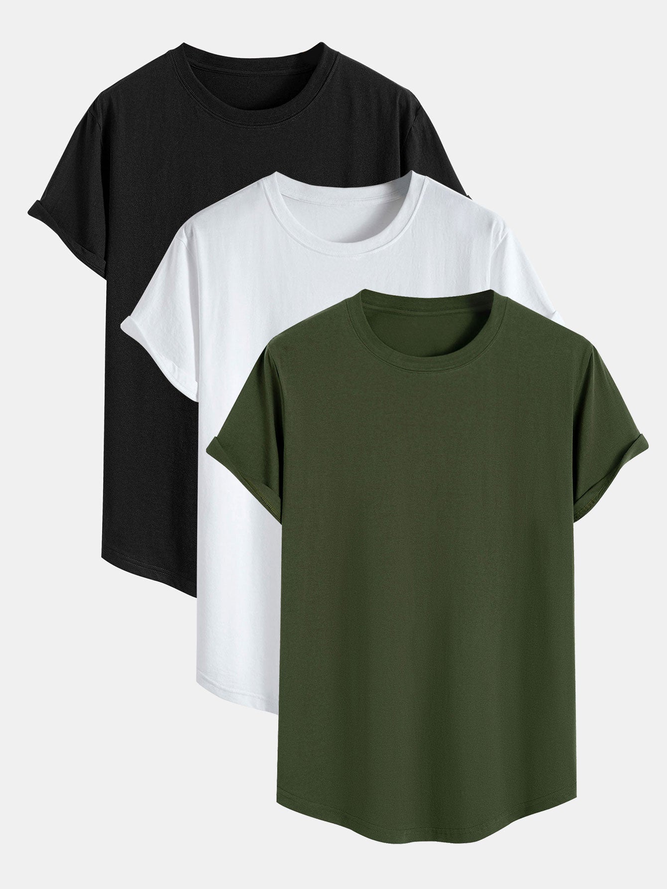 3 Pieces Basic Cotton Arc Hem T-Shirts