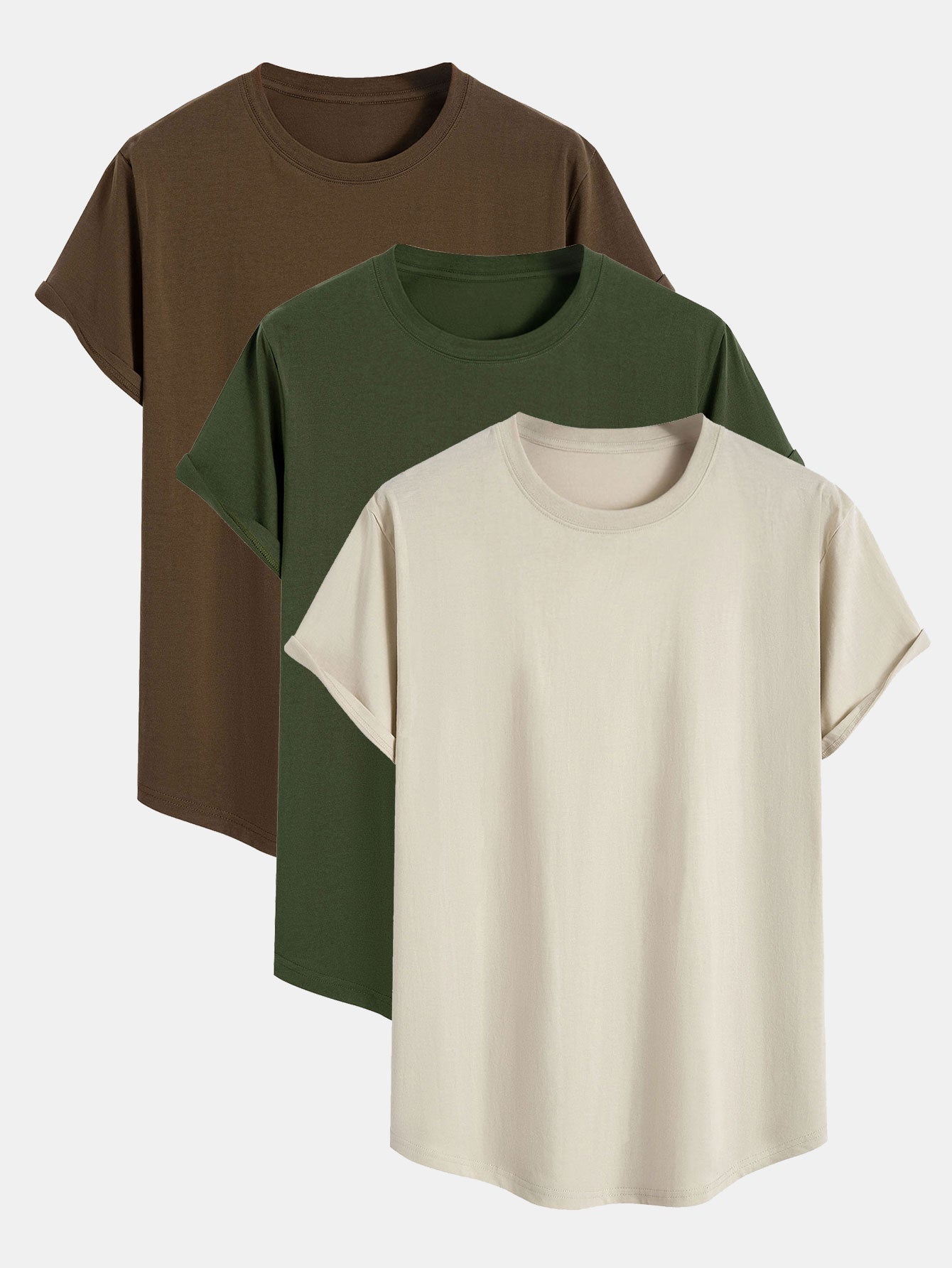 3 Pieces Basic Cotton Arc Hem T-Shirts