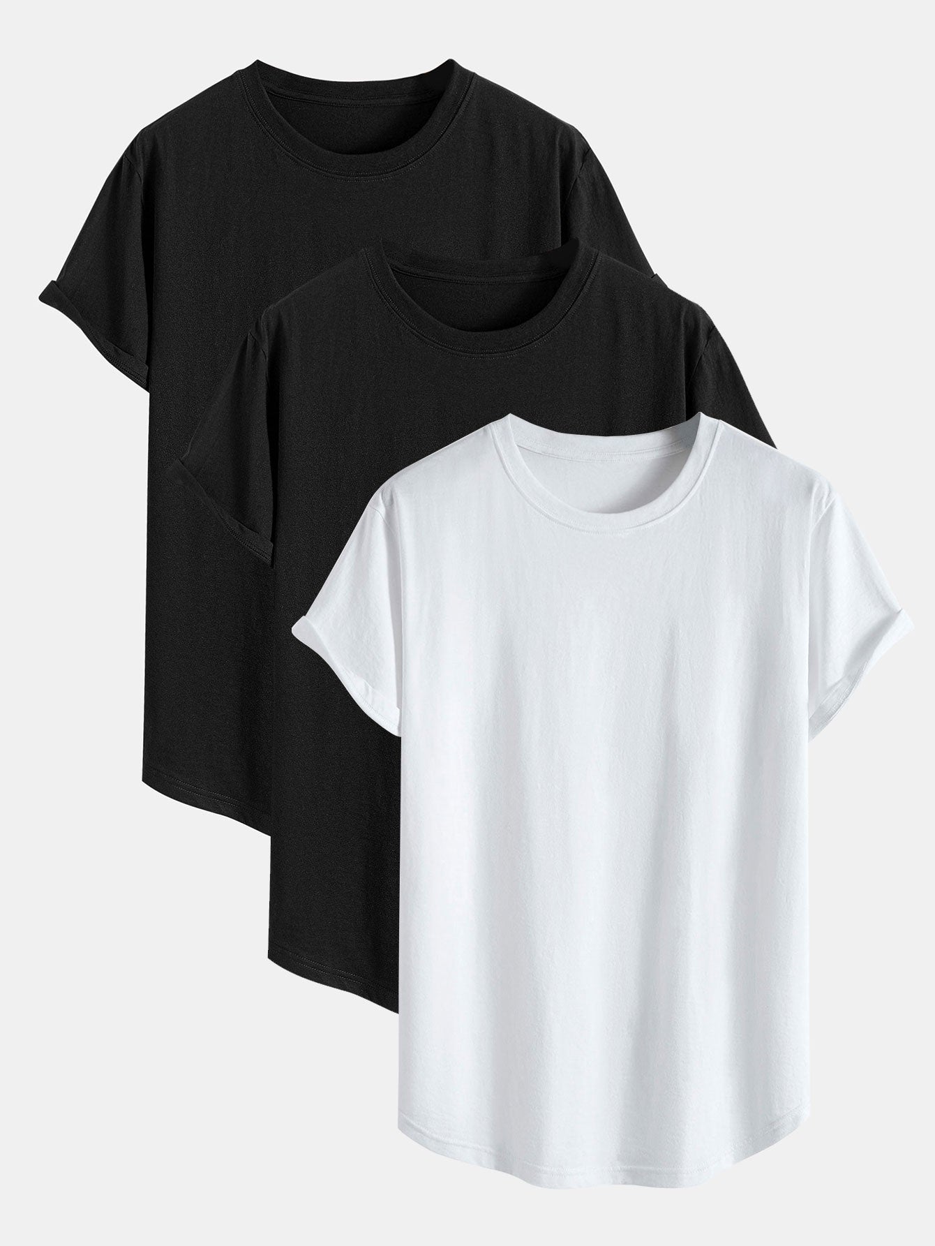 3 Pieces Basic Cotton Arc Hem T-Shirts