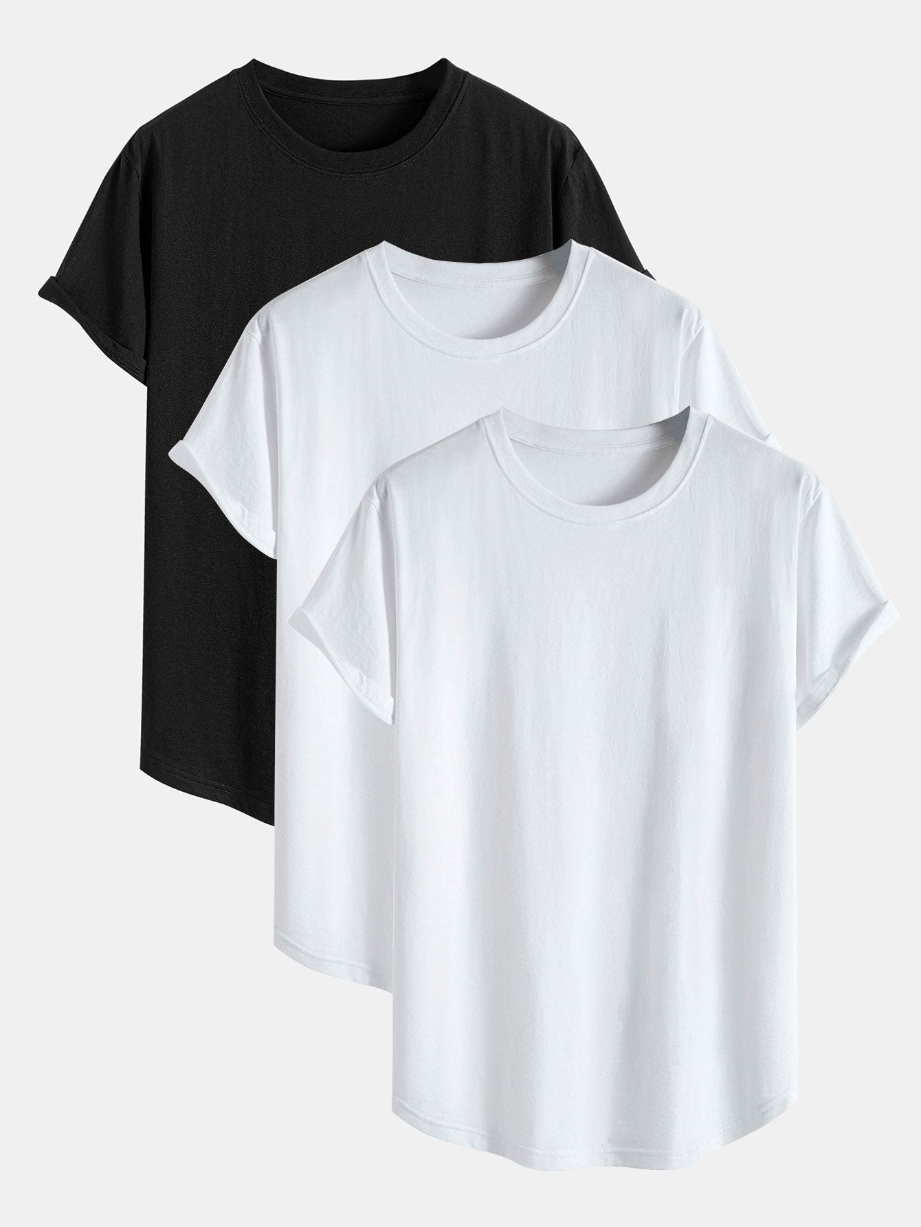 3 Pieces Basic Cotton Arc Hem T-Shirts