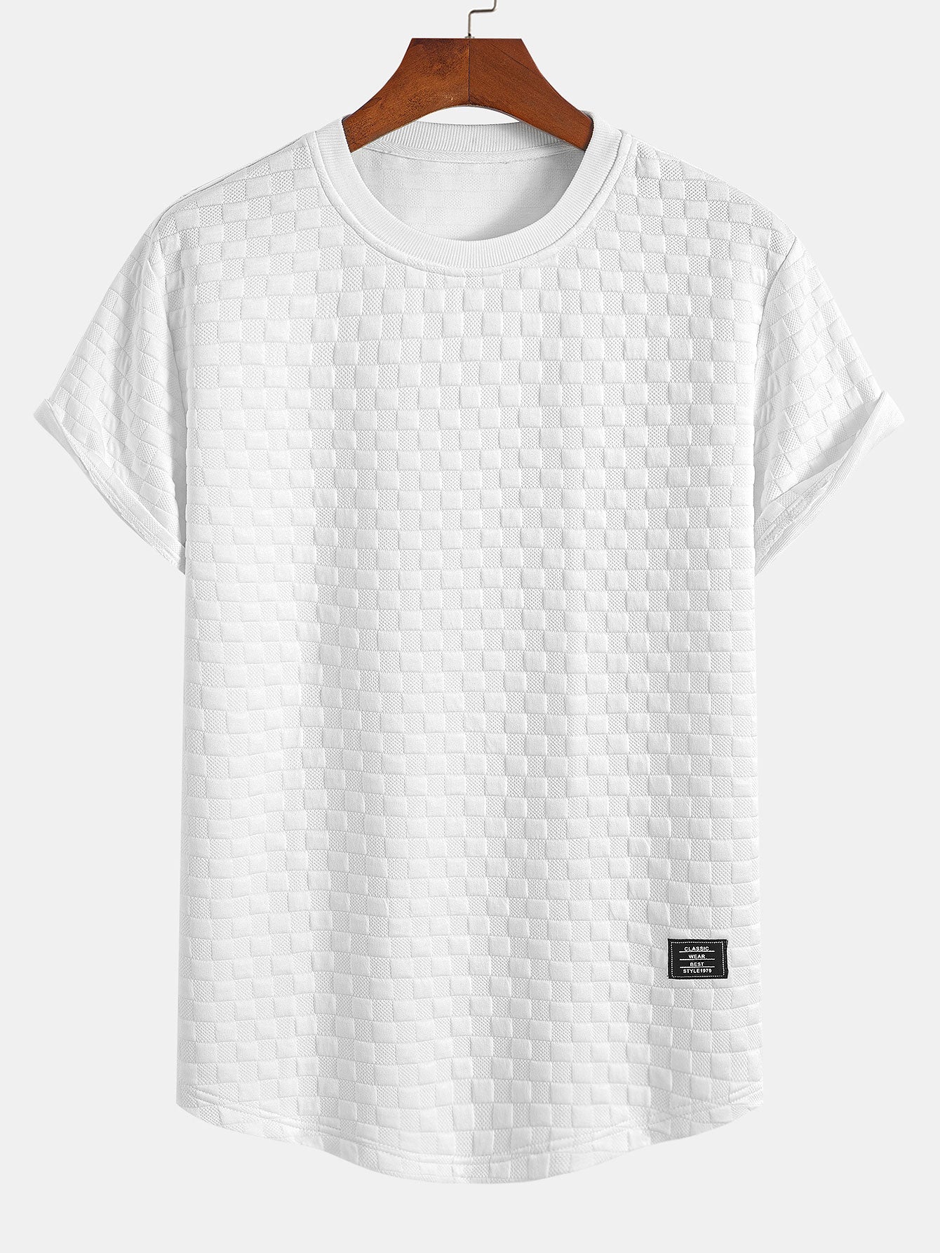Checkerboard Jacquard Arc Hem T-Shirt