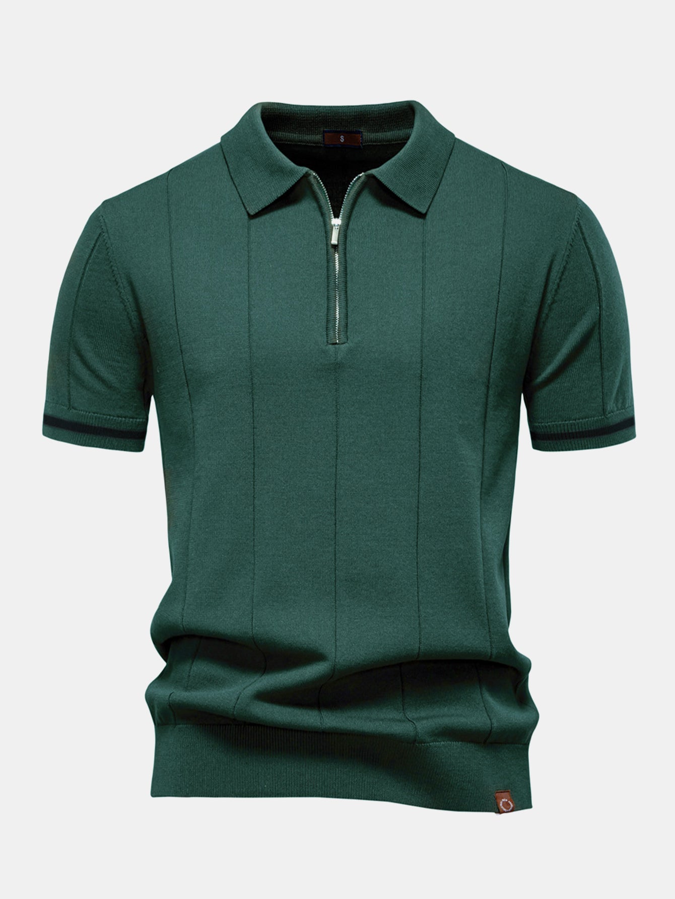 Contrast Trim Zipper Knit Polo Shirt