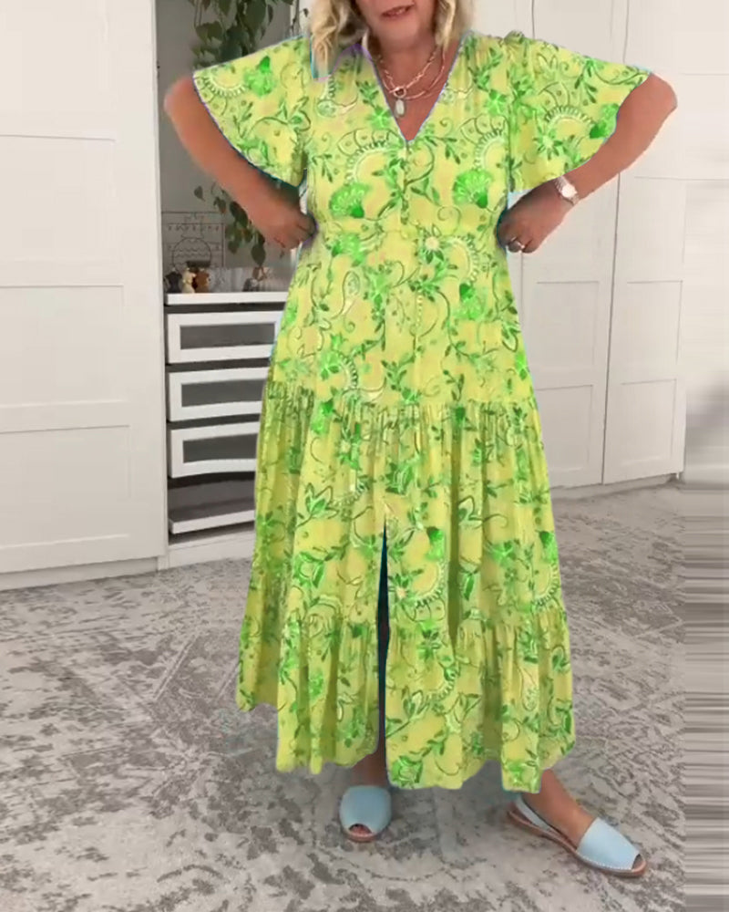 Short-sleeved pocket printed dress