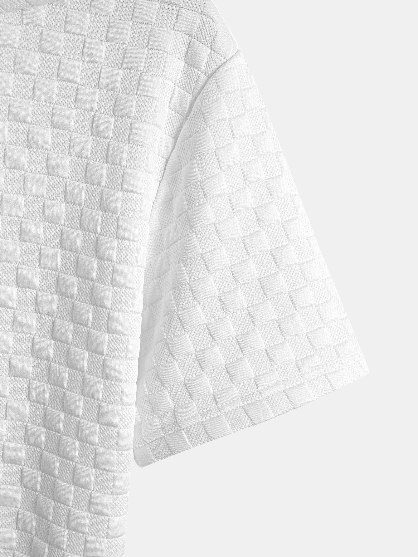 Checkerboard Jacquard Arc Hem Hooded T-Shirt