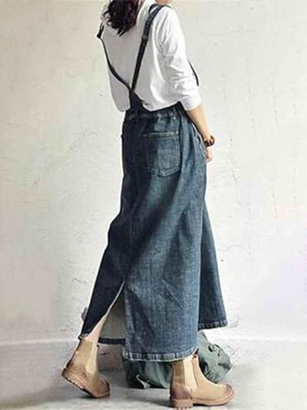 Vintage Back-Slit Denim Dress