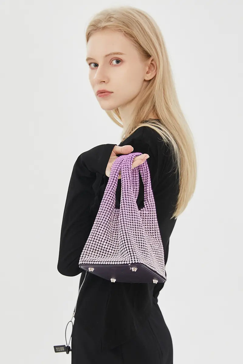 Full Rhinestone Mesh Evening Bucket Bag
