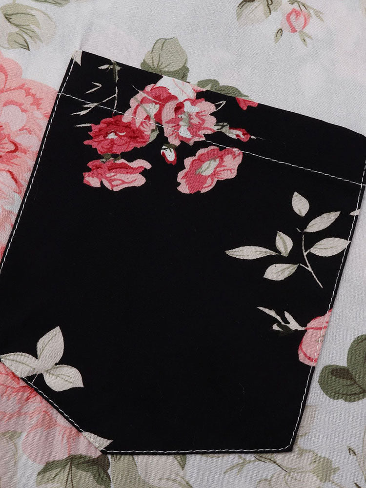 Two Tone Floral Print Shirt