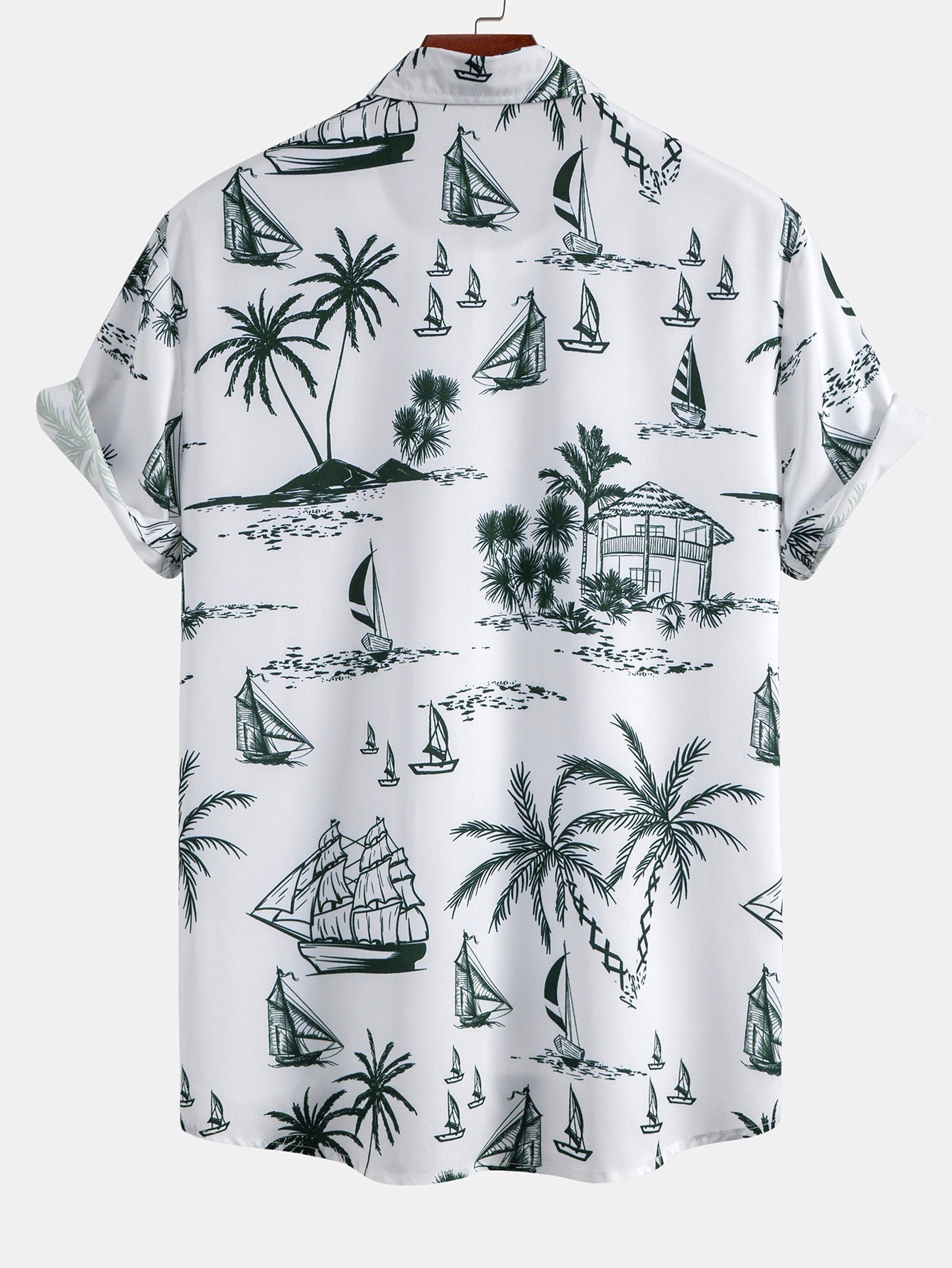 Island Sailing Print Button Up Shirt